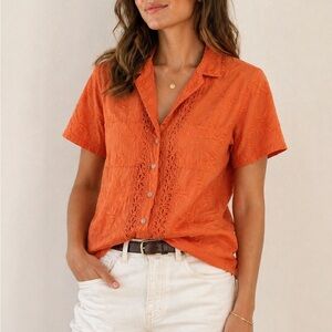 Maeve Vintage Lace Eyelet Button-Front Shirt size 0